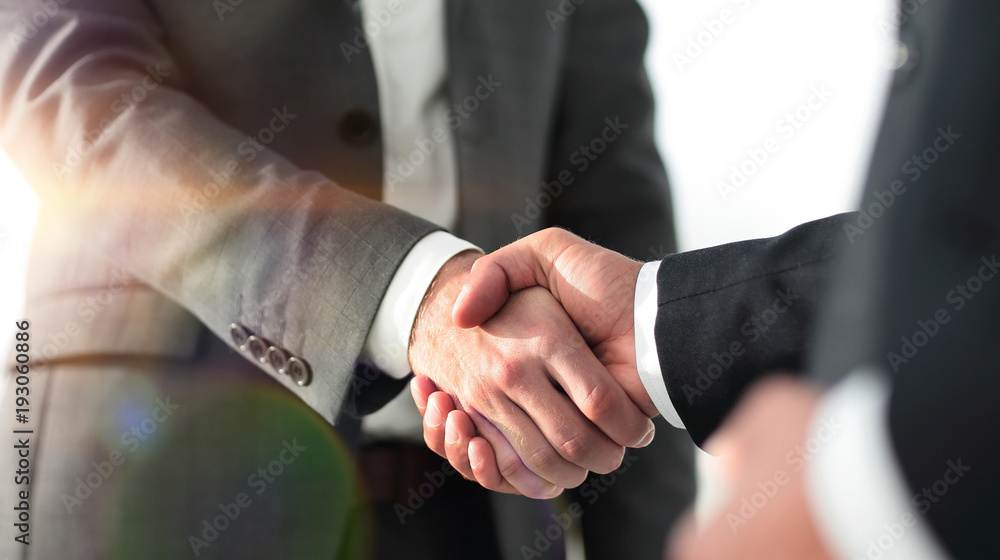 Wall mural Friendly smiling businessmen handshaking. Business concept photo