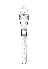 Burning torch with fire flame. Vintage vector engraving