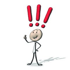 3D Strichmännchen mit Daumen hoch und Rufezeichen