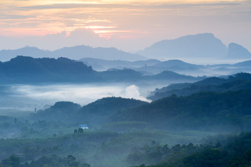 Sunrise Landscape View from Mountain hill in Phang Nga, Thailand