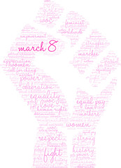 March 8 Word Cloud on a white background. 