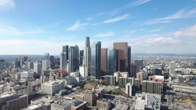 Aerial flying toward downtown Los Angeles California