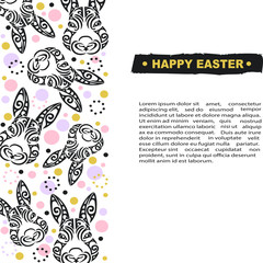 Fototapeta na wymiar Template with Bunny Head for Happy Easter Day, party invitation, greeting card, web, postcard, girl or boy birthday, baby shower, pet shop, tattoo studio. Vector illustration.