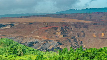 Unique landscape caused by open pit coal mining activity in Sangatta, Indonesia