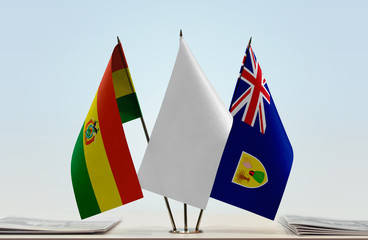 Flags of Bolivia and Turks and Caicos Islands with a white flag in the middle