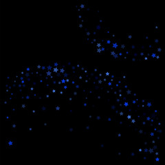 Blue Stars Confetti, Minimal Sparkling Vector Background. Premium Christmas Magic Glitter, Lights. Falling Blue Stars Confetti for Ads, Posters, Gift Cards Pattern. New Year Festival Garland Firework