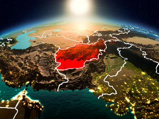 Afghanistan in sunrise from orbit