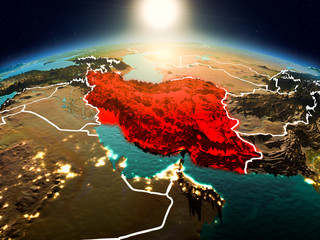 Iran in sunrise from orbit