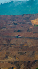 Unique landscape caused by open pit coal mining activity in Sangatta, Indonesia