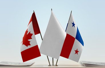 Flags of Canada and Panama with a white flag in the middle