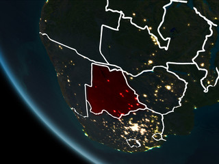 Satellite view of Botswana at night