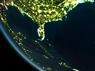 Satellite view of Bahamas at night