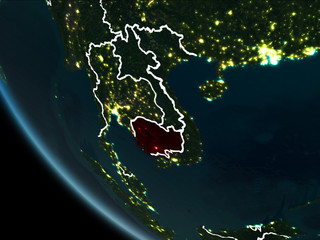 Satellite view of Cambodia at night