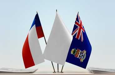 Flags of Chile and Cayman Islands with a white flag in the middle