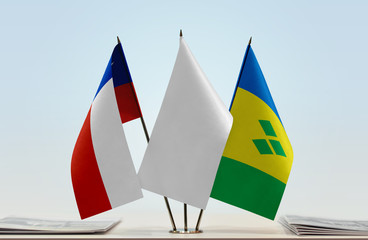 Flags of Chile and Saint Vincent and the Grenadines with a white flag in the middle