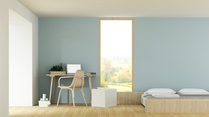 The interior hotel bedroom space 3d rendering and nature view 