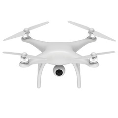 Remote control air drone. Dron flying with action video camera. 3d render Isolated on white background.