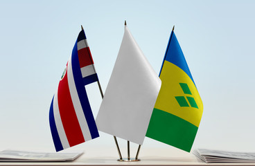 Flags of Costa Rica and Saint Vincent and the Grenadines with a white flag in the middle