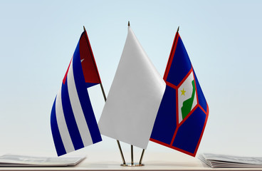 Flags of Cuba and Sint Eustatius with a white flag in the middle