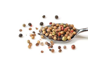 Peppercorn close up on white background - isolated