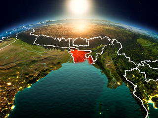 Bangladesh in sunrise from orbit