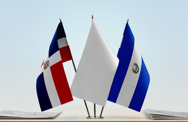 Flags of Dominican Republic and El Salvador with a white flag in the middle