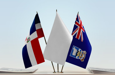 Flags of Dominican Republic and Falkland Islands with a white flag in the middle