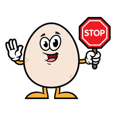 Cartoon Egg Character Holding Stop Sign