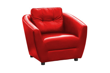 Red leather armchair isolated.