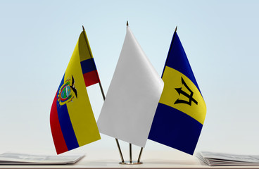 Flags of Ecuador and Barbados with a white flag in the middle