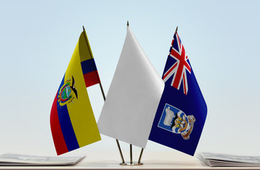 Flags of Ecuador and Falkland Islands with a white flag in the middle