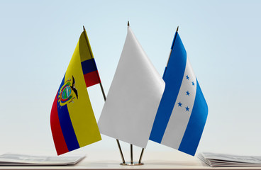 Flags of Ecuador and Honduras with a white flag in the middle