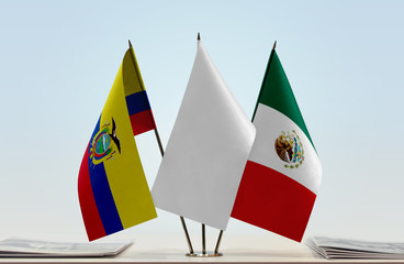 Flags of Ecuador and Mexico with a white flag in the middle