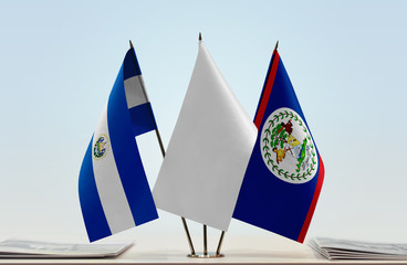 Flags of El Salvador and Belize with a white flag in the middle