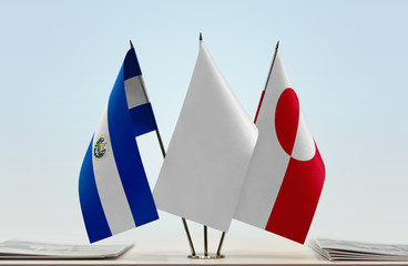 Flags of El Salvador and Greenland with a white flag in the middle