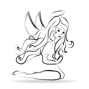 Angel girl praying symbol silhouette logo