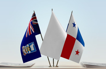Flags of Falkland Islands and Panama with a white flag in the middle