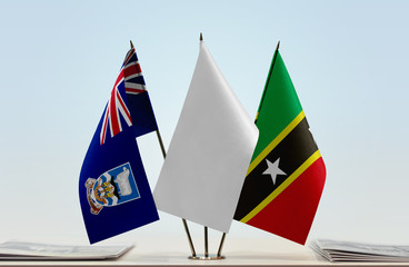 Flags of Falkland Islands and Saint Kitts and Nevis with a white flag in the middle