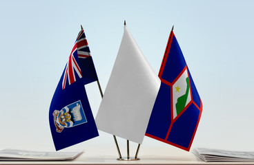 Flags of Falkland Islands and Sint Eustatius with a white flag in the middle