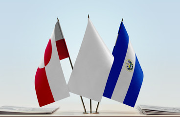 Flags of Greenland and El Salvador with a white flag in the middle