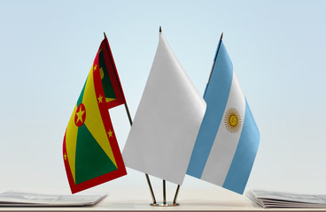 Flags of Grenada and Argentina with a white flag in the middle