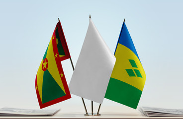 Flags of Grenada and Saint Vincent and the Grenadines with a white flag in the middle