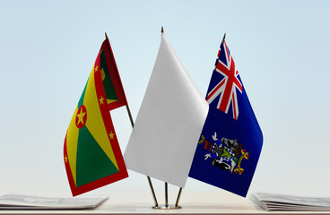 Flags of Grenada and South Georgia and Sandwich with a white flag in the middle
