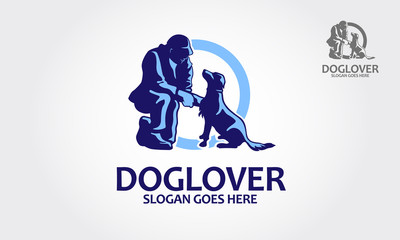 Dog Lover Vector Logo Template. Vector silhouette of people with dog on a white background. Vector logo illustration.