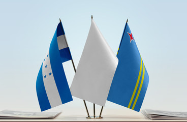 Flags of Honduras and Aruba with a white flag in the middle