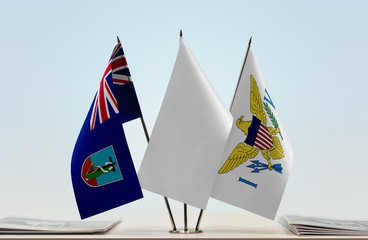 Flags of Montserrat and U.S. Virgin Islands with a white flag in the middle