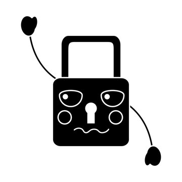 safe secure padlock kawaii character vector illustration black image