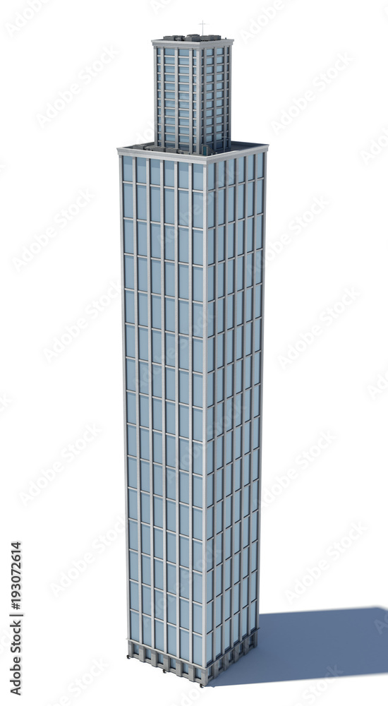 Poster 3d rendering of a white high office building with many large windows.