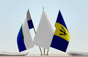 Flags of Navassa Island and Barbados with a white flag in the middle