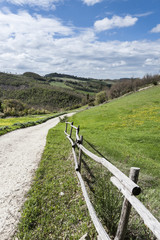 Italian landscape with dirt roads.